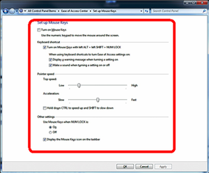 mouse using keyboard setting win7